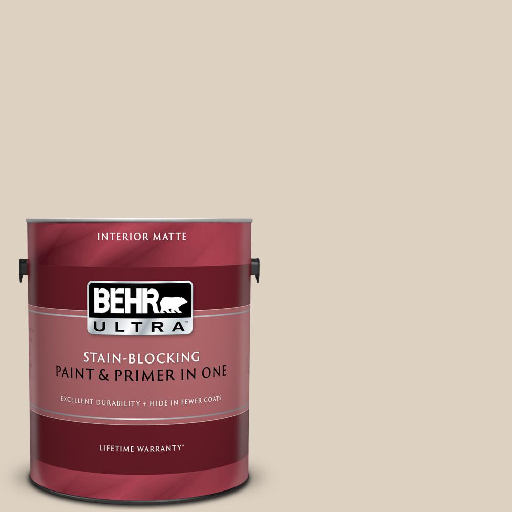 Behr Ultra 1 Gal Or W07 Spanish Sand Matte Interior Paint And Primer In One