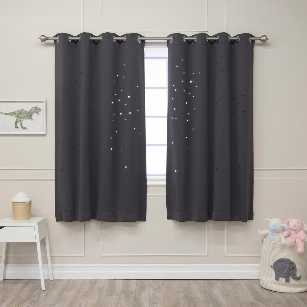 Best Home Fashion 63 in. L Star Cut Out Blackout Curtains in Dark Grey