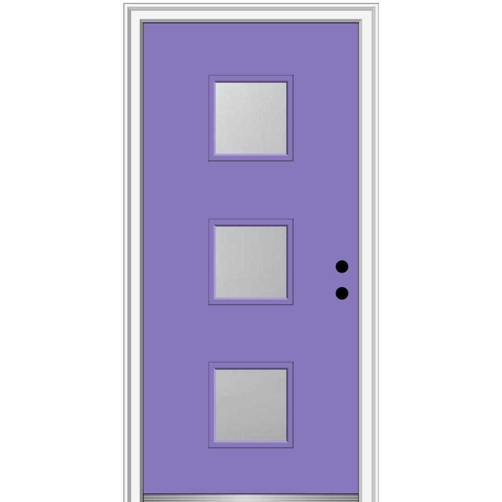 Mmi Door 30 In X 80 Aveline Left Hand Inswing 3 Lite Frosted Glass Painted Steel Prehung Front On 4 9 16 Frame