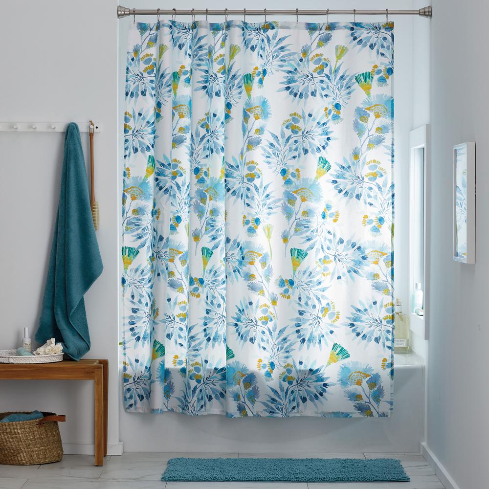 The Company Store 72 in. MultiColored Oahu Floral Cotton Percale Shower Curtain 50527SOSBLUE