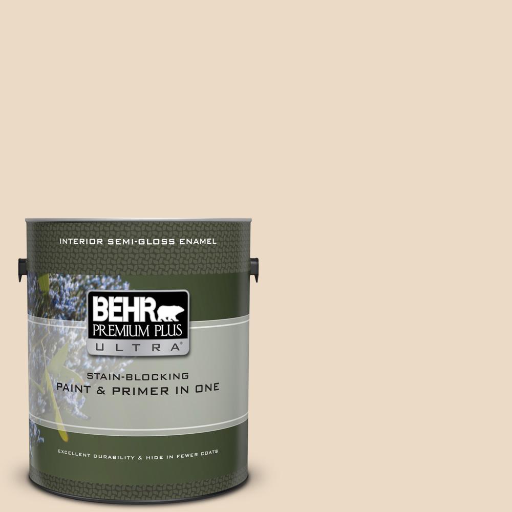 Behr Premium Plus Ultra 1 Gal Yl W6 Navajo White Semi Gloss Enamel Yl W6 Navajo White Semi Gloss Enamel Interior Paint And Primer In One