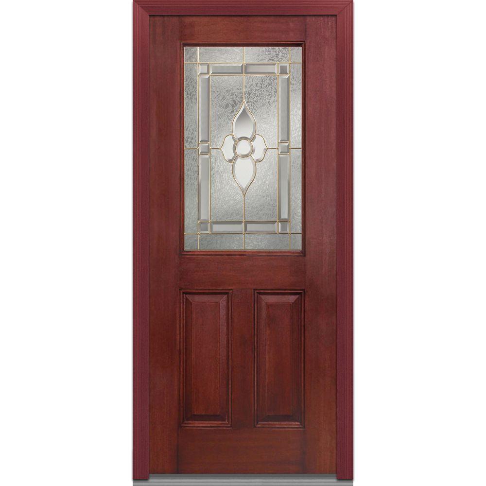 Feather River Doors 37.5 in. x 81.625 in. Silverdale Brass 3/4 Oval Lite Stained Cherry Mahogany