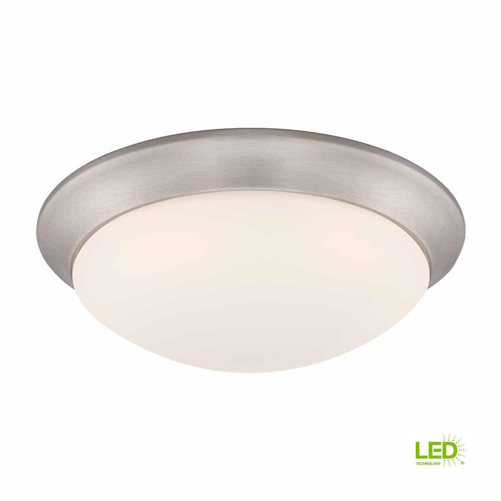 Commercial Electric 11 In 120 Watt Equivalent Brushed Nickel Commercial Electric 11 In 120 Watt Equivalent Brushed Nickel Integrated Led Flush Mount With Frosted White Glass Shade