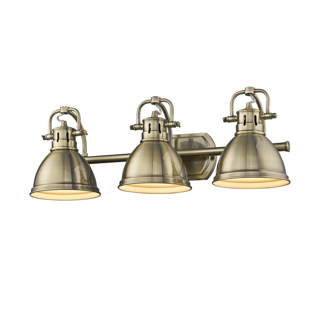 Golden Lighting Duncan AB 3Light Aged Brass Bath Light with Aged Brass