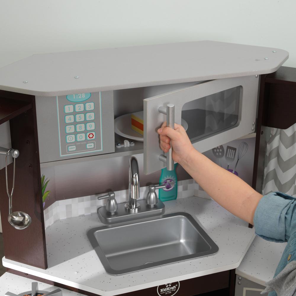 Kidkraft Ultimate Espresso Corner Play Kitchen 53365 The Home Depot
