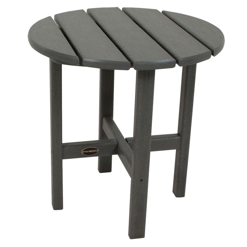 Polywood 18 In Slate Grey Round Patio Side Table Rst18gy The Home Depot