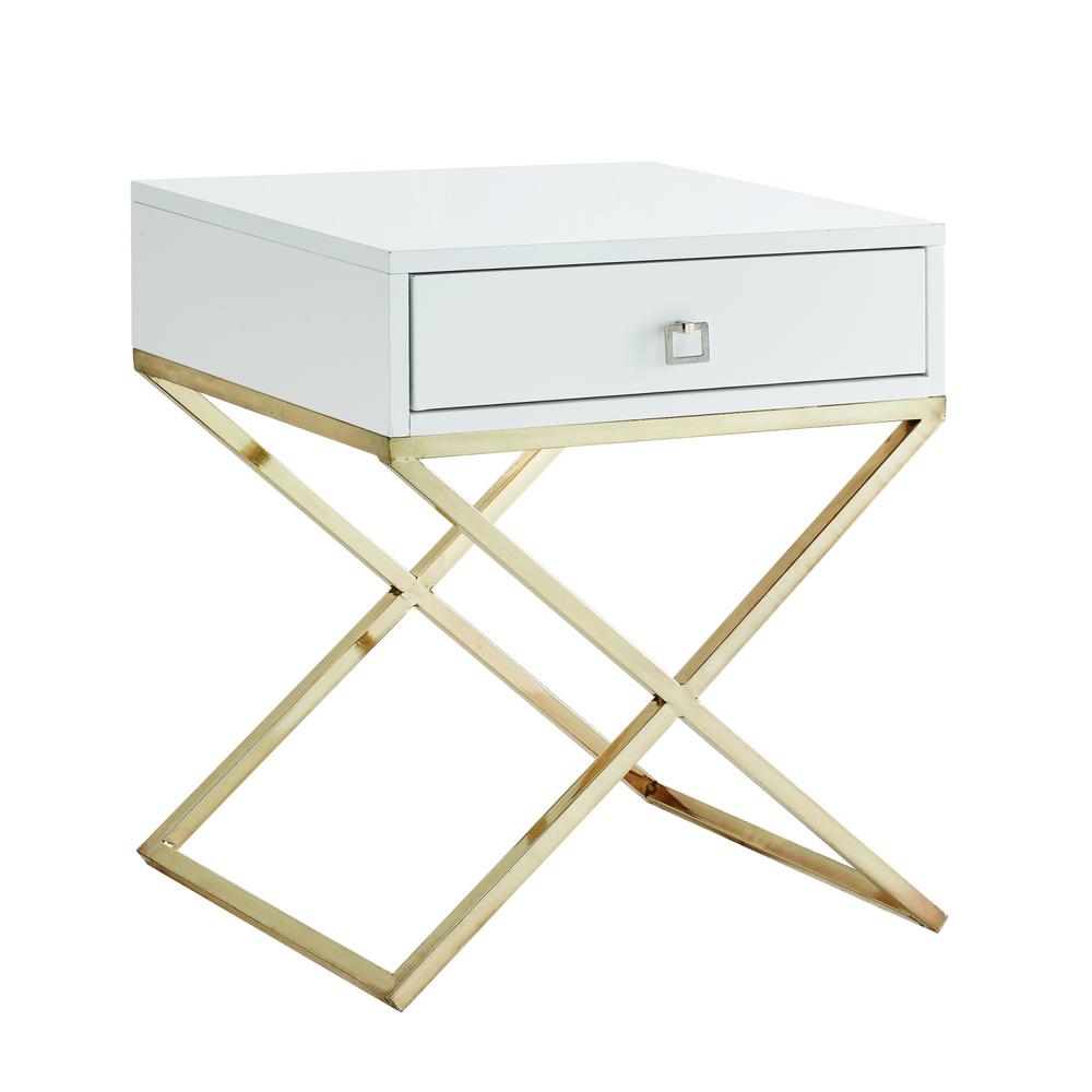 Inspired Home Laila Square Lacquered White Gold Metal X Leg Nightstand St23 09wg Hd The Home Depot