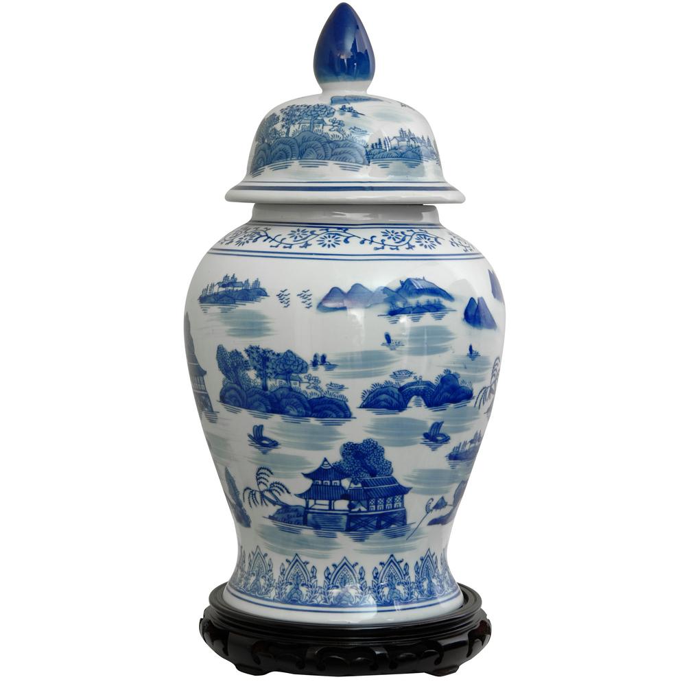 Oriental Furniture 18 In Porcelain Decorative Vase Blue Bw Tjar Oriental Furniture 18 In Porcelain Decorative Vase Blue