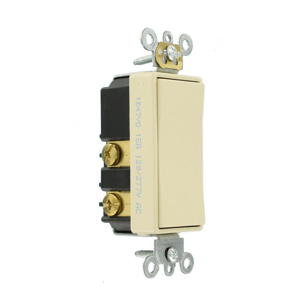 Ivory Commercial Grade Center OFF Self Grounding Double Throw Single-Pole 120//277 Volt AC Decora Plus Rocker Leviton 5657-2I 15 Amp
