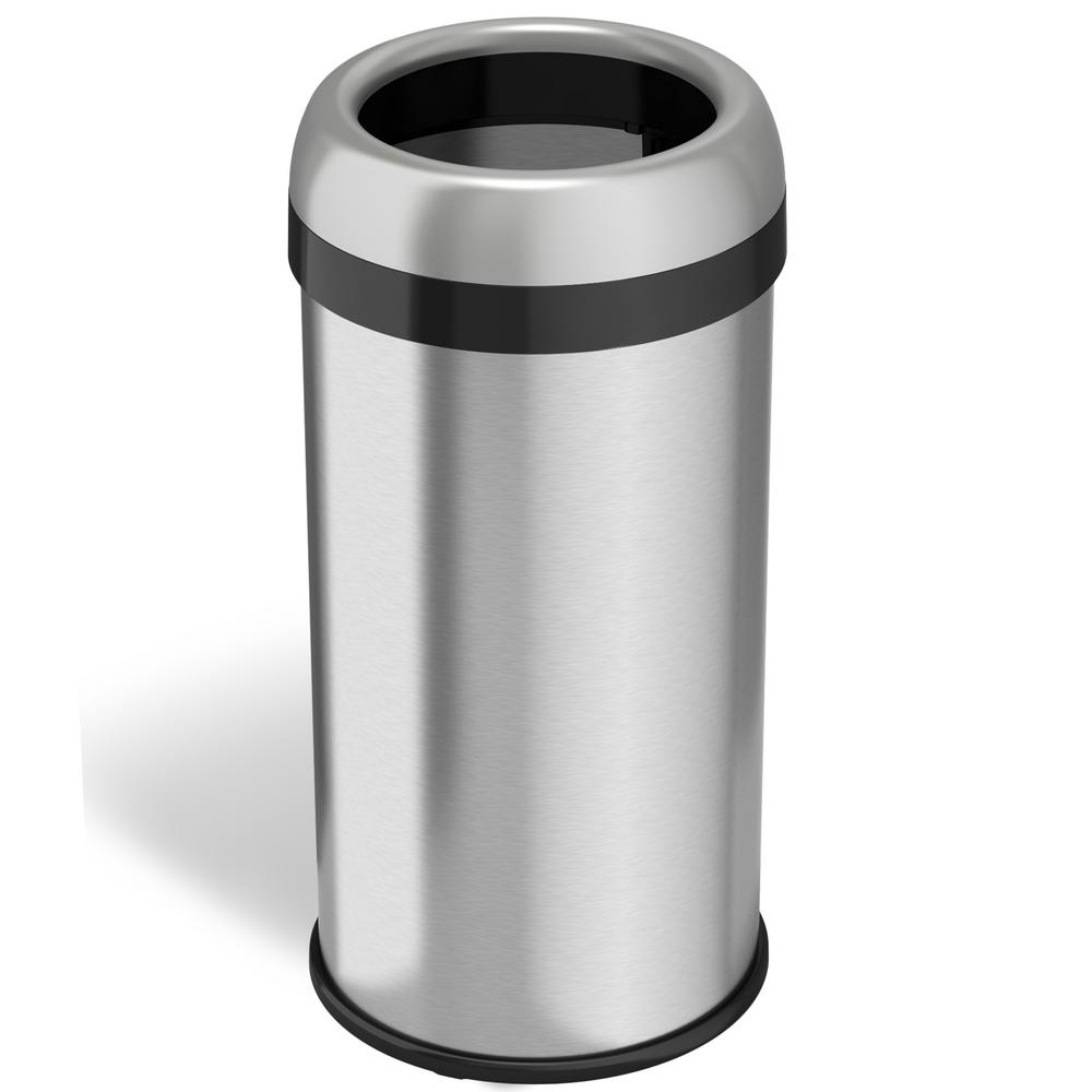 Odor Seal Trash Cans Recycling The Home Depot 16 Gal Round Open Top Commercial Grade Stainless Steel Trash Can And Recycle Bin With