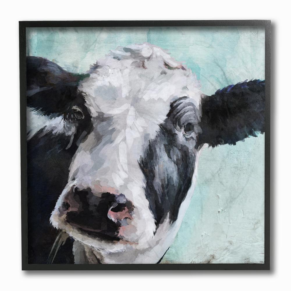 Stupell Industries 12 in. x 12 in. "Gentle Farm Cow Painting on Blue