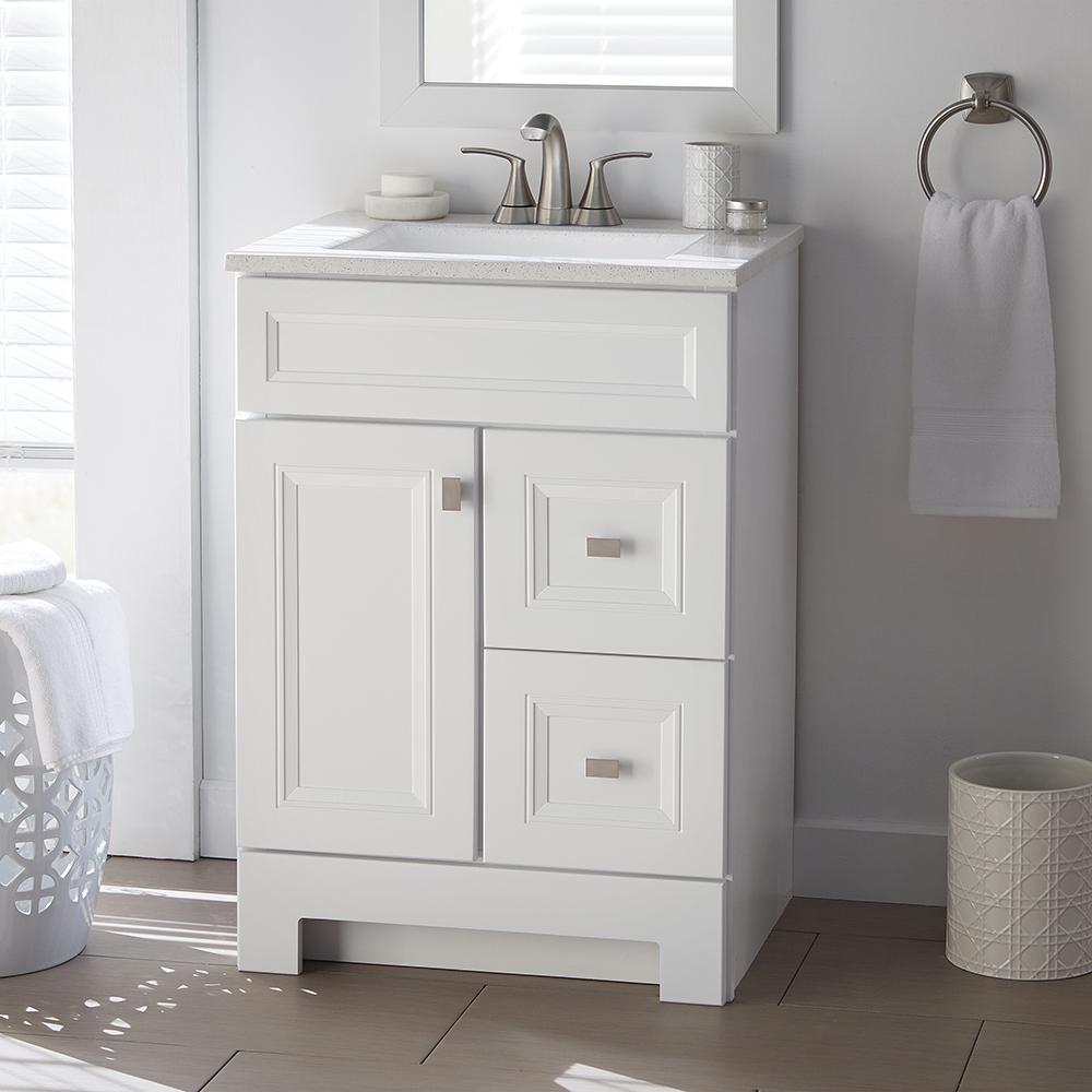 Home Decorators Collection Sedgewood 24 1 2 In W Bath Vanity In White With Solid Surface Technology Vanity Top In Arctic With White Sink Pplnkwht24d The Home Depot