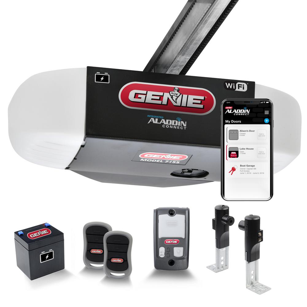 Genie 1 Hpc Ultra Quiet Belt Drive Smart Garage Door Opener With Battery Backup And Aladdin Connect Smart Home 7155 Tv The Home Depot
