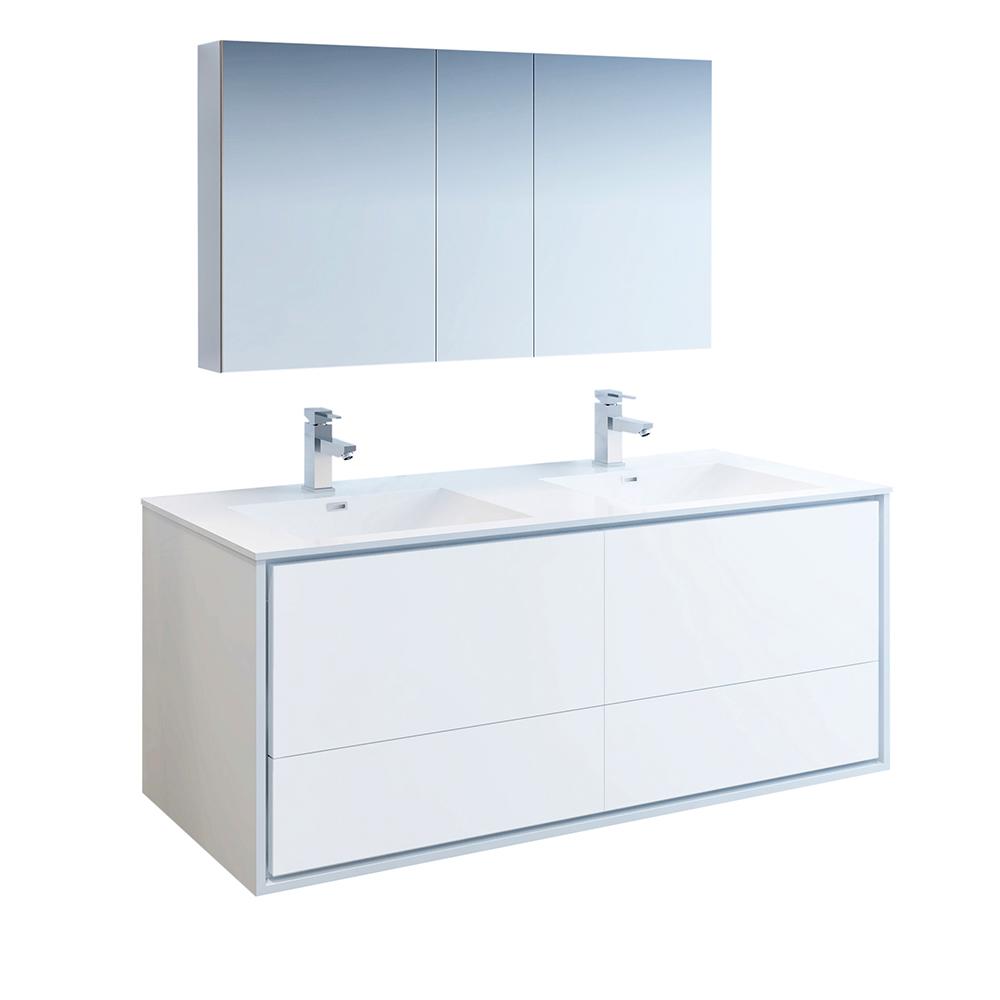 Fresca Catania 60 In Modern Double Wall Hung Vanity In Glossy White