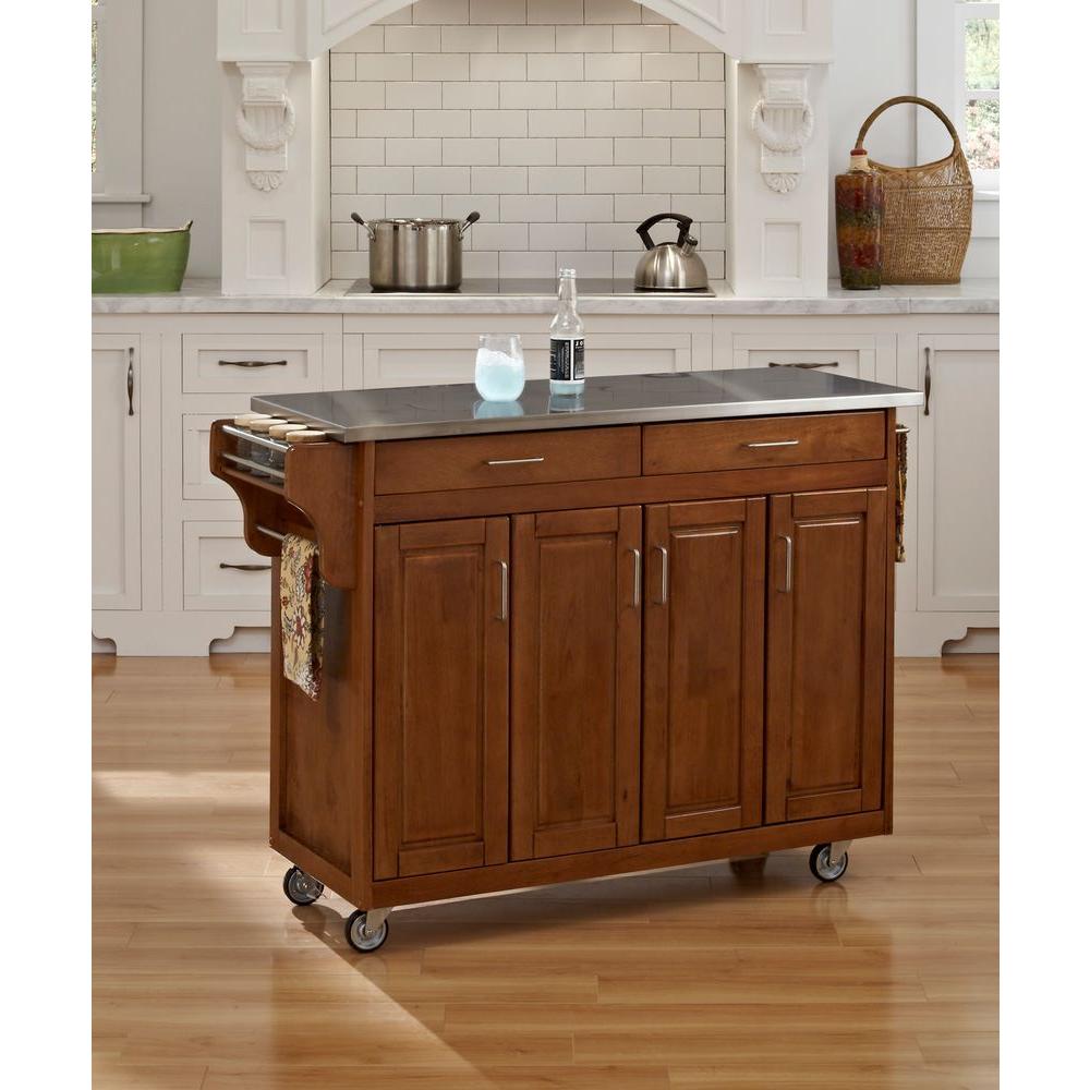 Home Styles Create A Cart Warm Oak Kitchen With Stainless Top Home Styles Create A Cart Warm Oak Kitchen With Stainless Top 9200 1062 The Depot