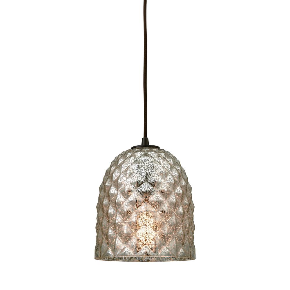 Titan Lighting Brimley 1 Light Oil Rubbed Bronze With Raised Diamond Texture Mercury Glass Pendant