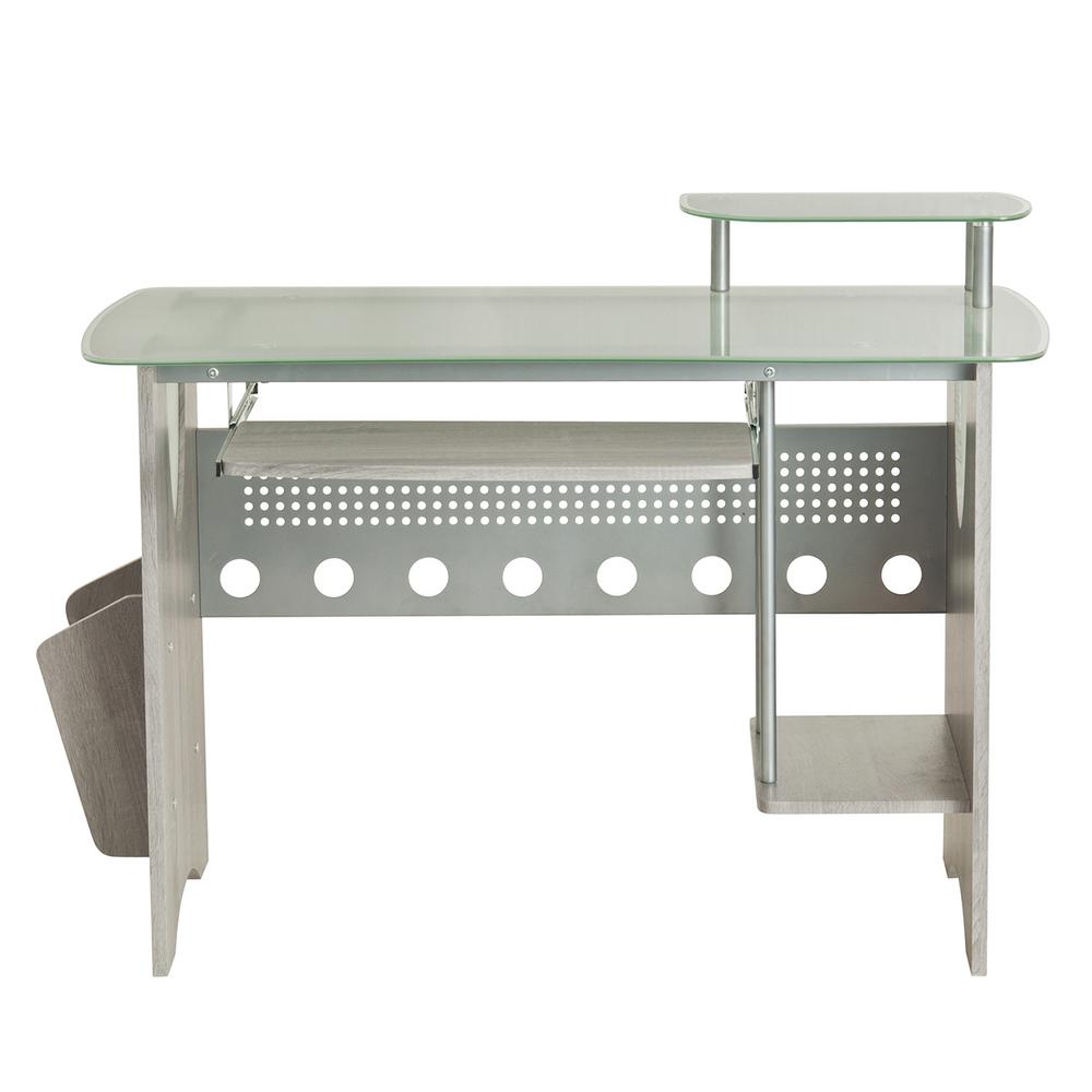 Techni Mobili Gray Frosted Glass Top Computer Desk With Storage