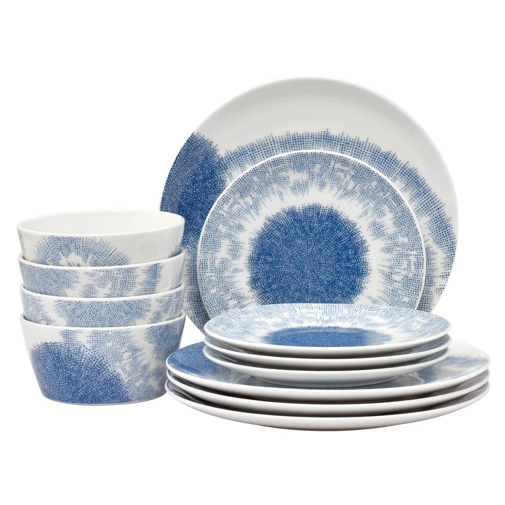 Noritake Aozora 12-Piece Casual Blue Porcelain Dinnerware Set (Service ...