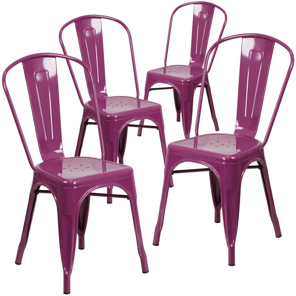 Carnegy Avenue Stackable Metal Outdoor Dining Chair In Purple Set Of 4 Cga Et 190008 Pu Hd The Home Depot