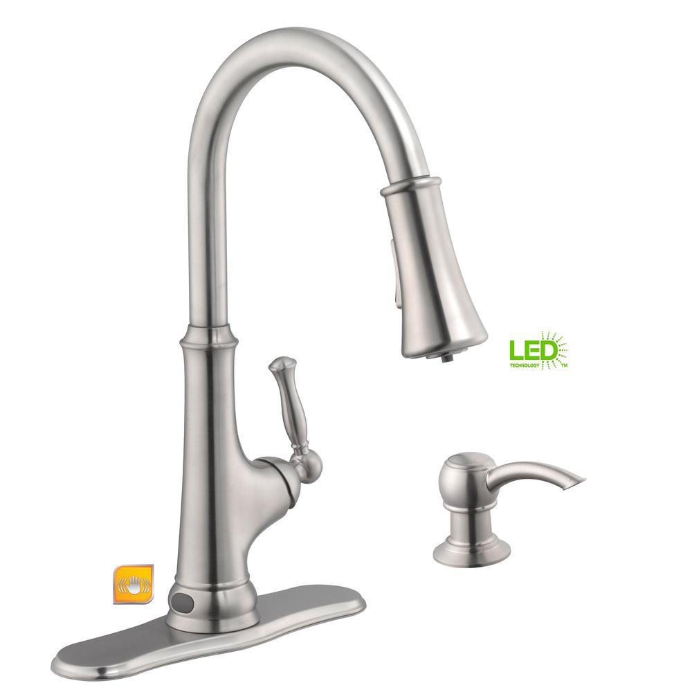 Glacier Bay Touchless Led Single Handle Pull Down Sprayer Kitchen Touchless Led Single Handle Pull Down Sprayer Kitchen Faucet With Soap Dispenser In Stainless Steel