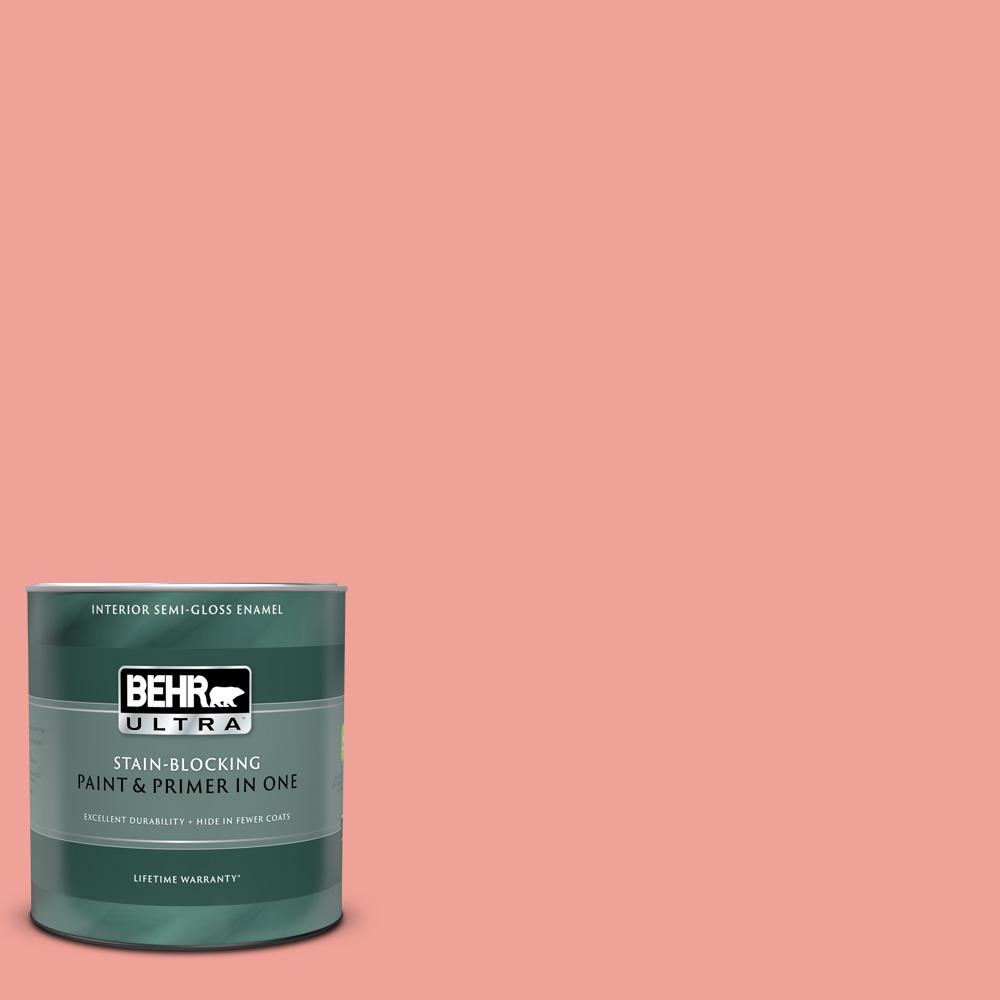 BEHR ULTRA 1 qt. 170D4 Peach Tile SemiGloss Enamel Interior Paint and Primer in One375404