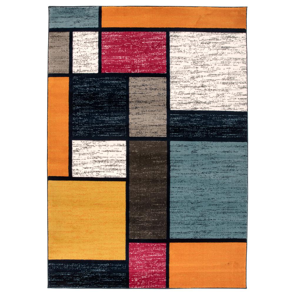 World Rug Gallery Contemporary Modern Boxes Multi 10 ft. x 14 ft. Indoor Area Rug106Multi10x14