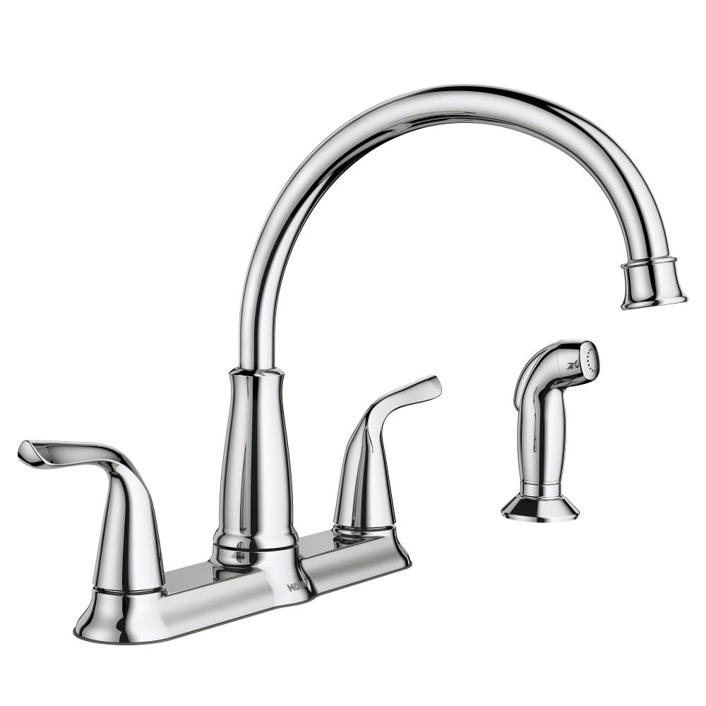 MOEN Brecklyn 2-Handle Standard Kitchen Faucet with Side Sprayer in Chrome, Grey