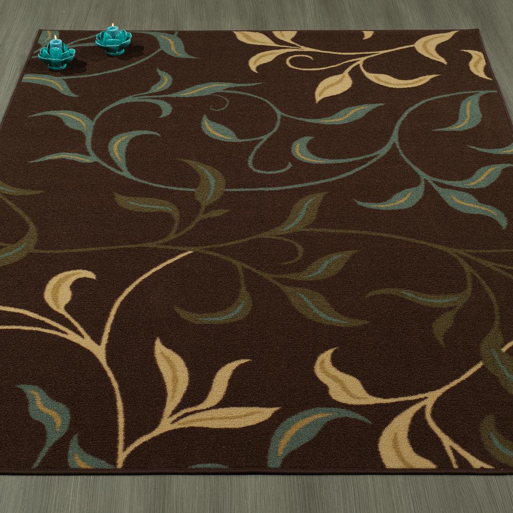 Chocolate Area Rug 8ft x 10ft Contemporary Leaves Design Stain Fade