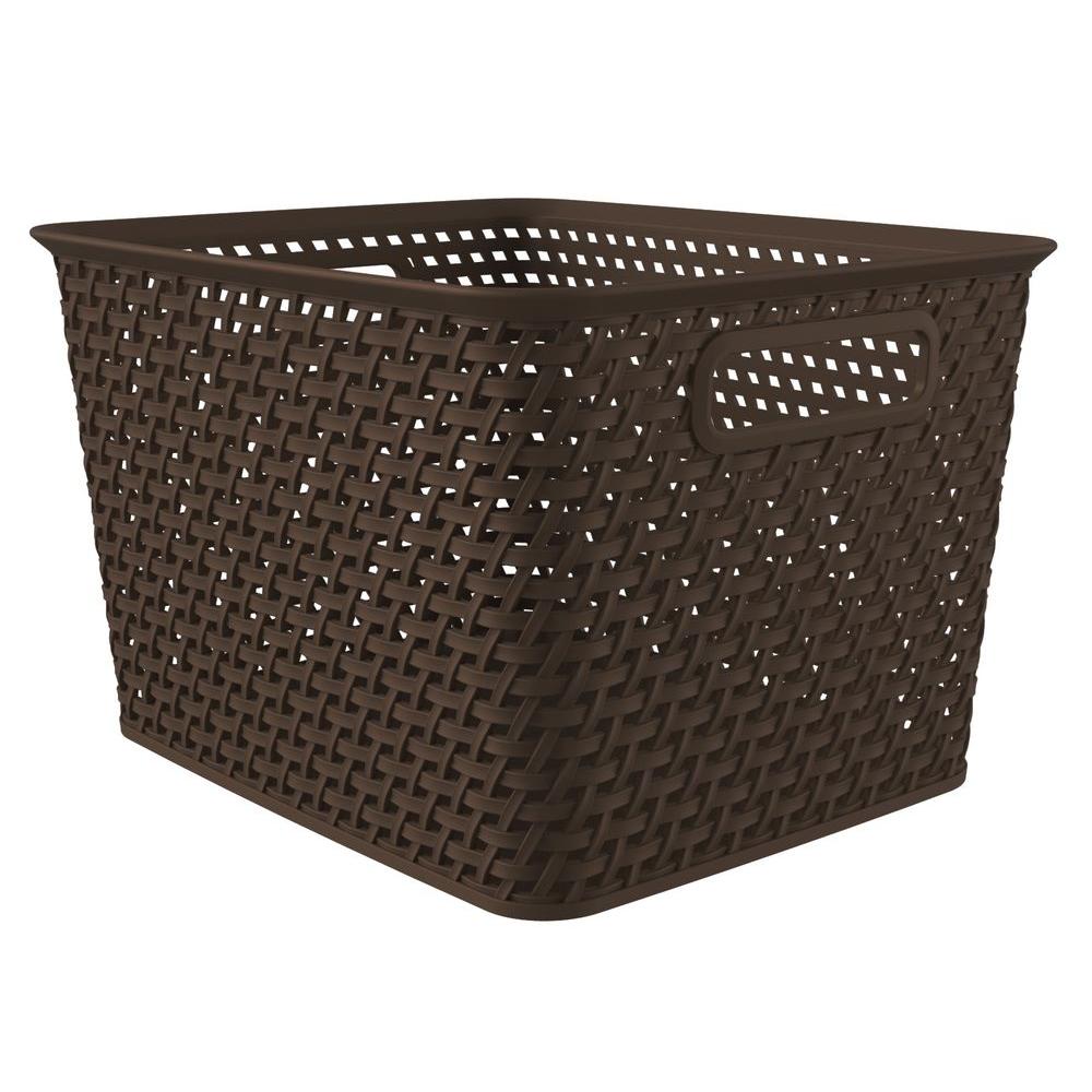 Curver Style 14 in. x 11.6 in. Espresso Plastic Weave Storage Basket227354 The Home Depot