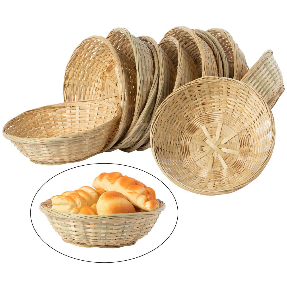 Rattan Hand-Woven Round Storage Basket Bread Fruit Decorative Tray Rustic Style