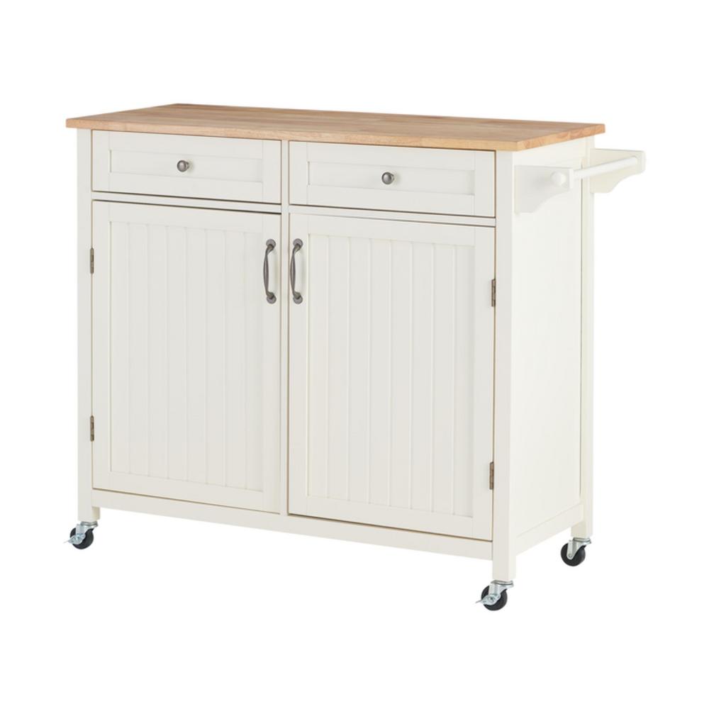 StyleWell Bainport Ivory Wood Kitchen Island with Natural Butcher Block