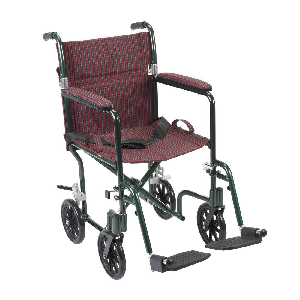 Drive Flyweight Lightweight Transport Wheelchair With Green Frame And Burdy Chair