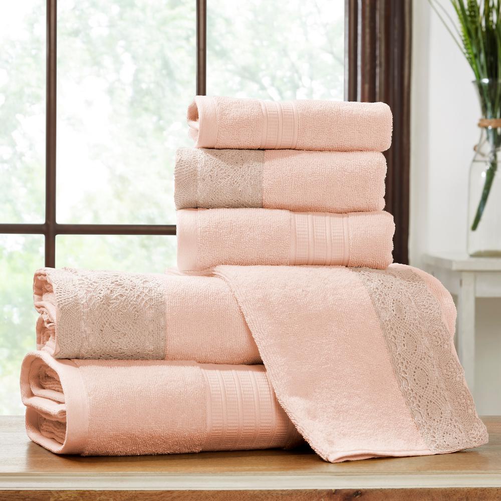 UPC 645470220420 product image for MODERN THREADS 6-Piece Towel Set with Lace hem Blush/Blush Lace | upcitemdb.com