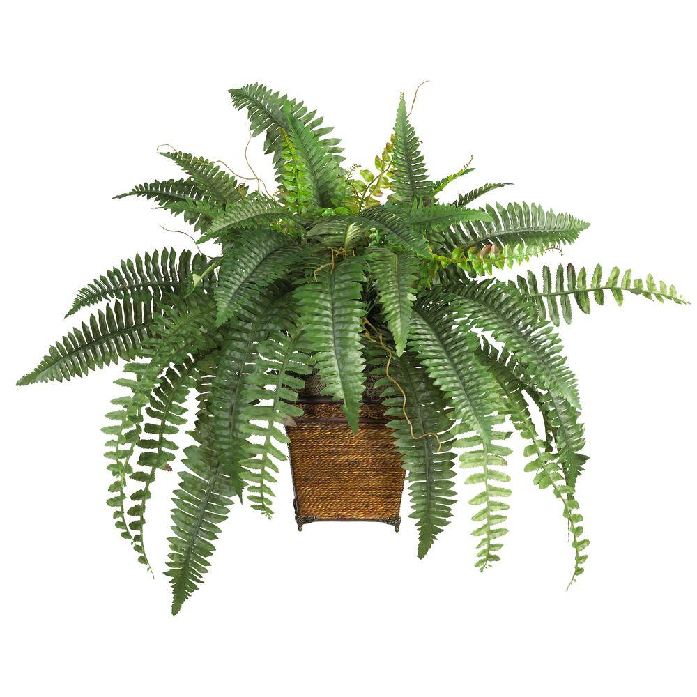 Nearly Natural 23 in. Boston Fern Silk Plant with Wicker