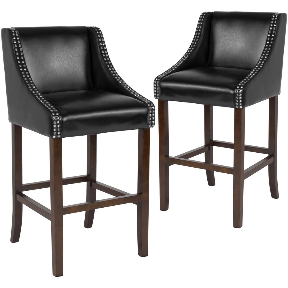 30 In Black Leather Bar Stool Set Of 2 30 In Black Leather Bar Stool Set Of 2