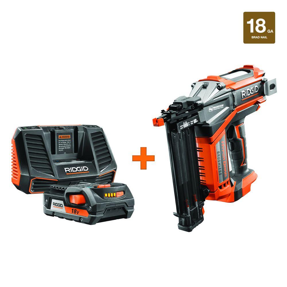 RIDGID HYPERDRIVE 18Volt Brushless 18Gauge 21/8 in. Brad Nailer with