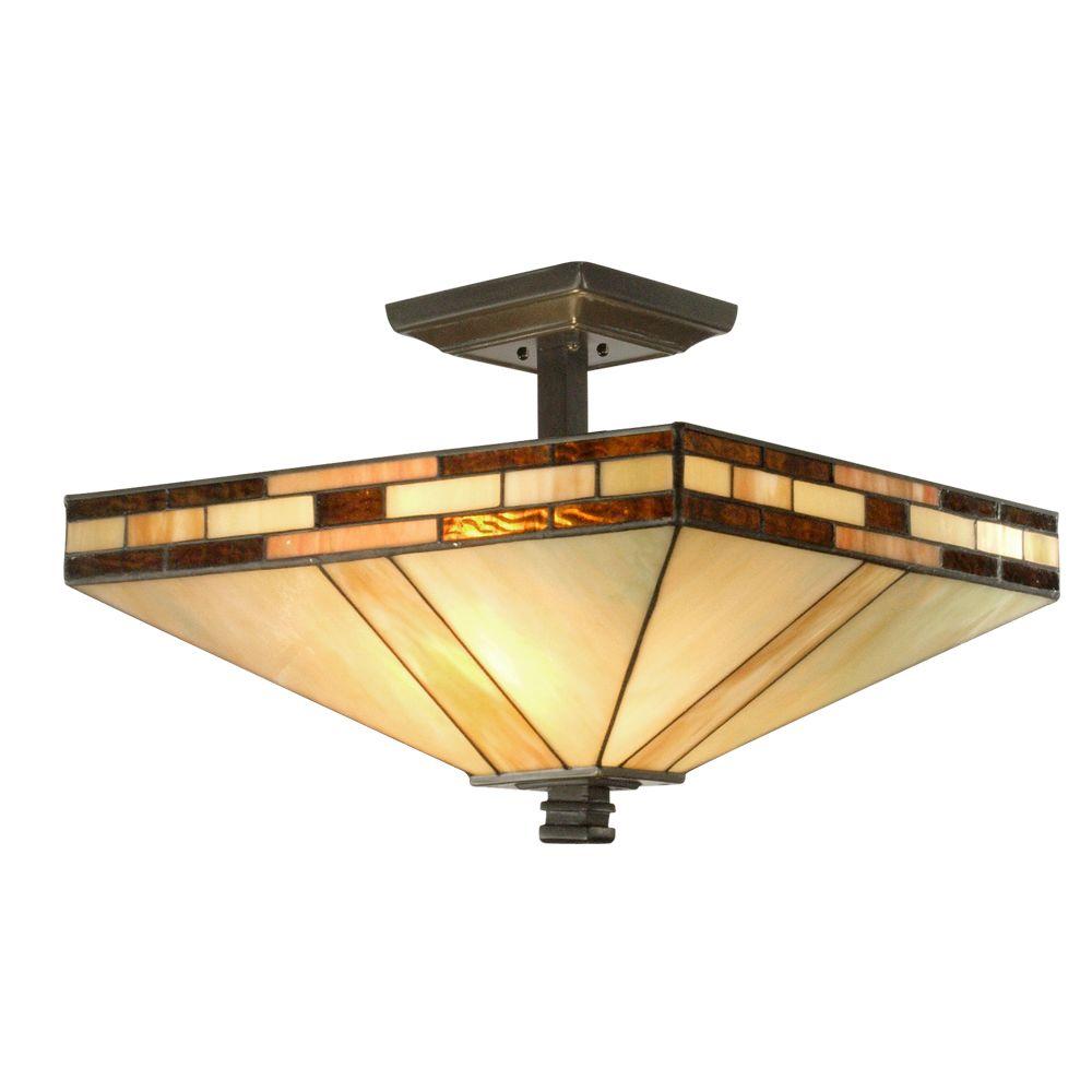 Dale Tiffany Semi Flushmount Lights Lighting The Home Depot Mission 2 Light Antique Bronze Semi Flush Mount