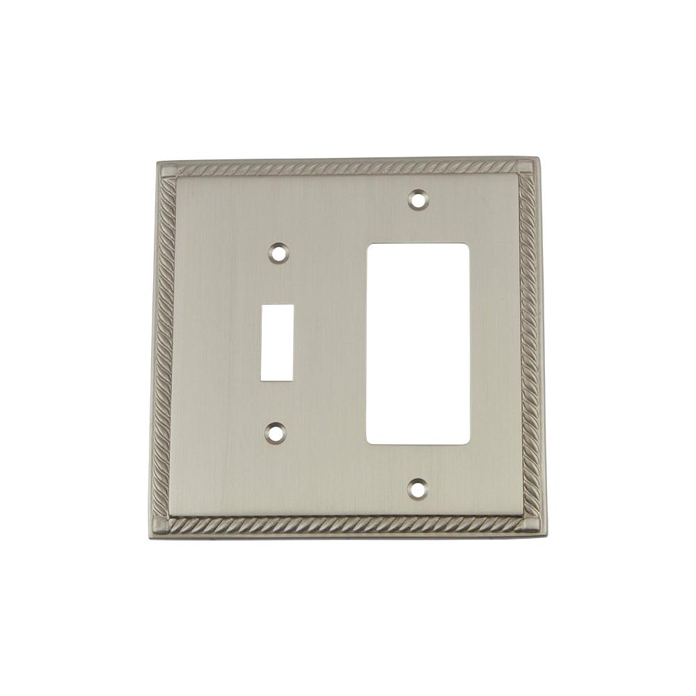Nostalgic Warehouse Rope Switch Plate with Toggle and Rocker in Satin Nickel by Nostalgic Warehouse