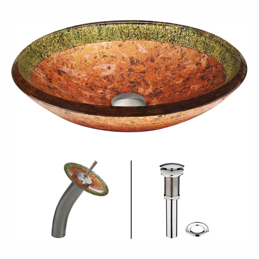 VIGO Vessel Sink in Janus with Faucet Set in MulticolorVGT016CHRND