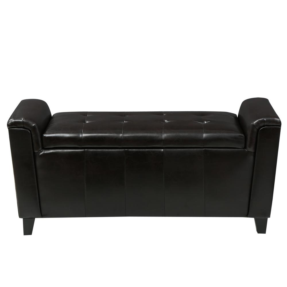 Bedroom Benches Furniture The Alden Brown Pu Leather Armed Storage Bench