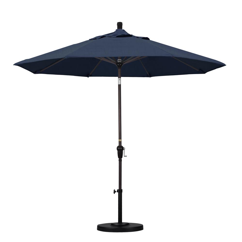 California Umbrella 9 Ft Outdoor Market Patio Bronze Aluminum Pole Ribs Auto Tilt Crank Lift In Sunbrella Sdau908117 48080 The Home Depot Patio Umbrella Bronze Aluminum Pole