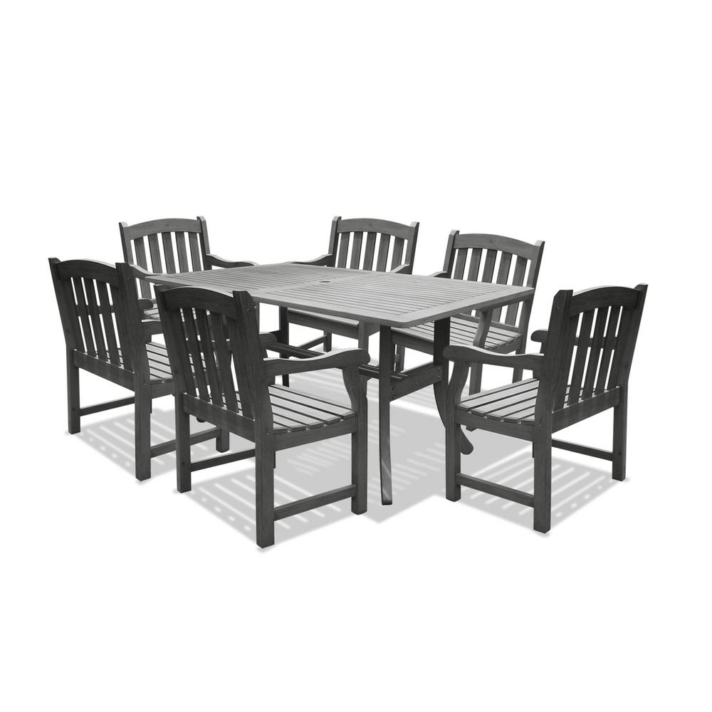 Vifah Renaissance Acacia 7 Piece Patio Dining Set With 35 In W Table And Arched Slat Back Armchairs V1300set7 The Home Depot