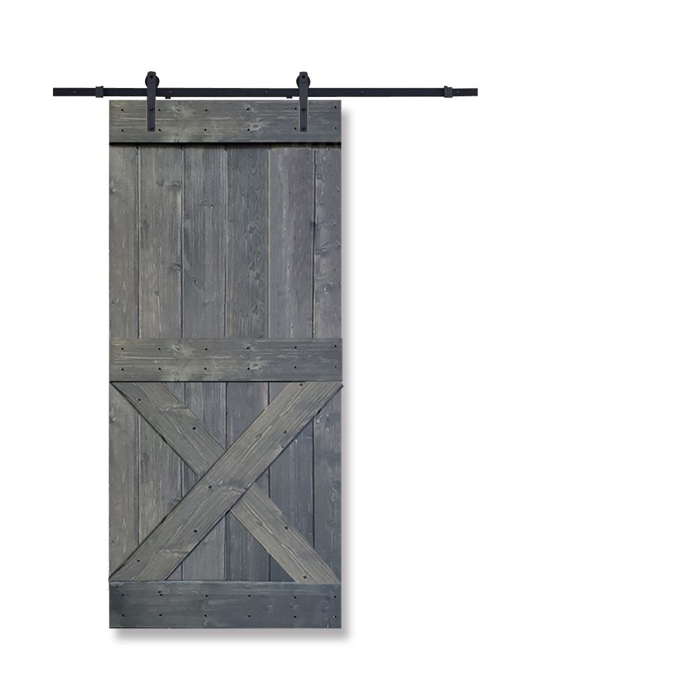 CALHOME 36 in. x 84 in. Mini X Gray Stain Knotty Pine Wood Interior