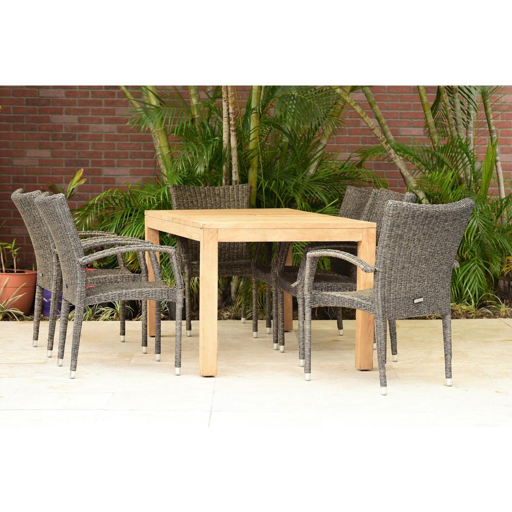 Amazonia Brussels 7 Piece Teak All Weather Wicker Patio Dining Set Sc Brussels The Home Depot