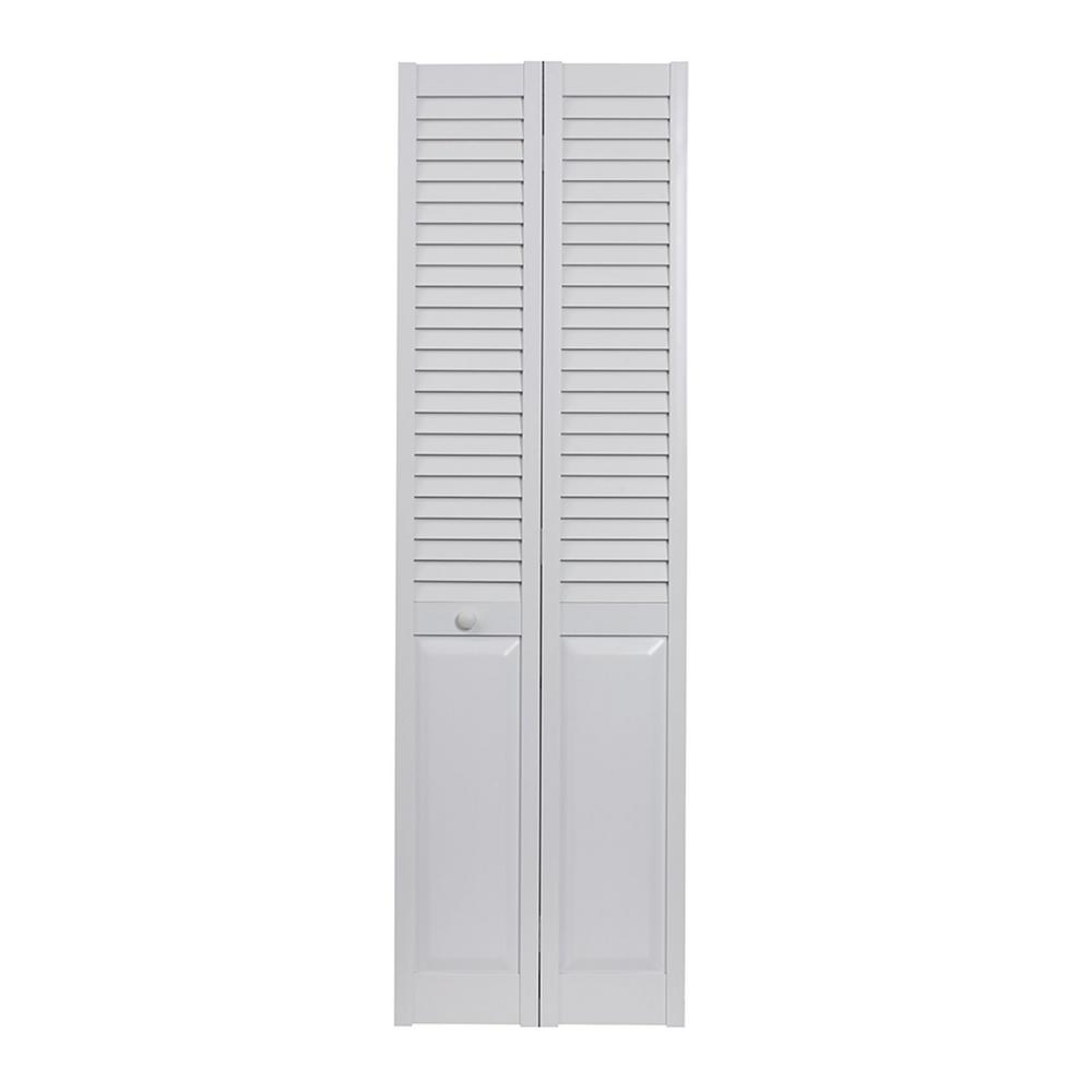 Seabrooke PVC Louver-Over-Panel Bifold Door, White