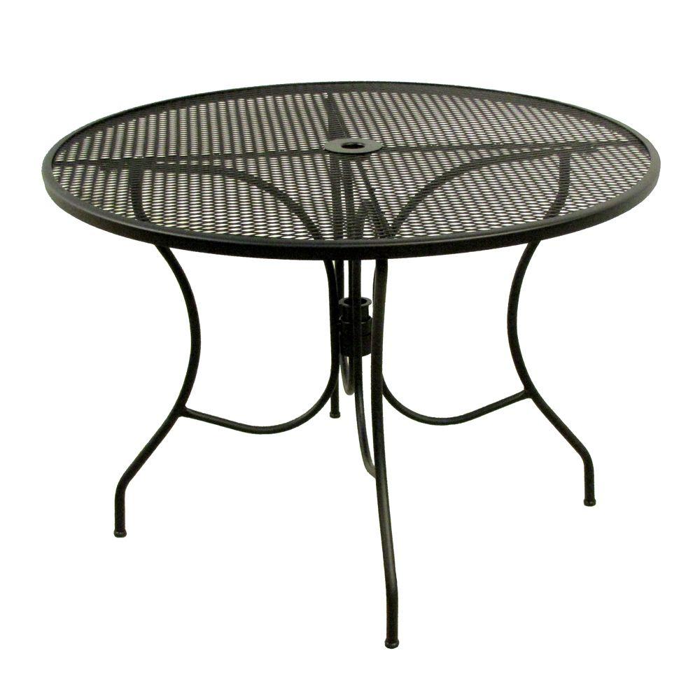 Arlington House Glenbrook Black 42 in. Round Mesh Patio Dining Table ...