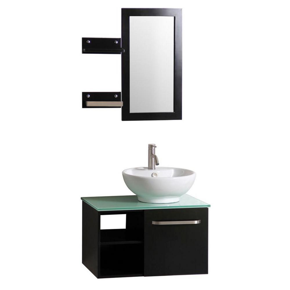 Sheffield Home Palma 27 5 In W X 18 D Floating Vanity Sheffield Home Palma 27 5 In W X 18 D Floating Vanity Espresso Frosted Glass Top And White Basin Side Shelveirror