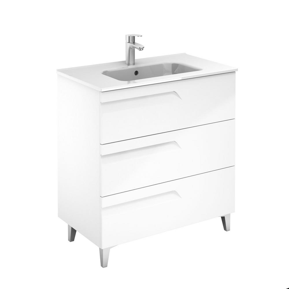 Royo Vitale 40 In W X 18 In D 3 Drawers Vanity In White With White Basin 126003 123344 The Home Depot