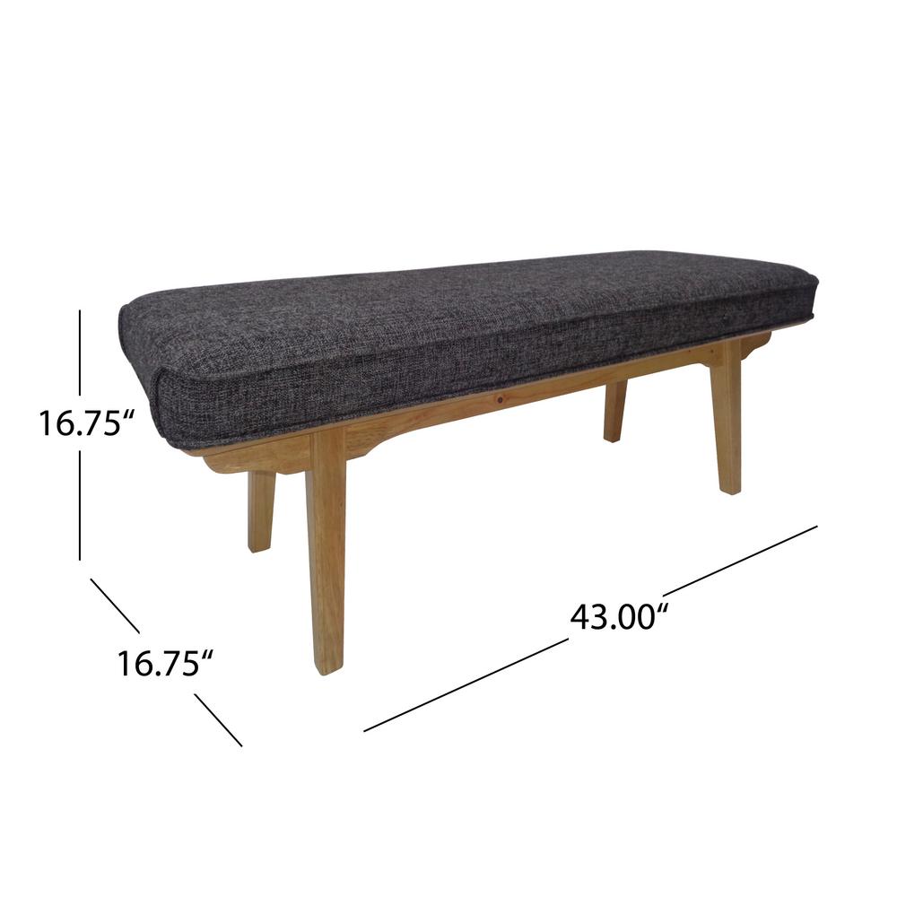 Noble House Reagan Mid Century Modern Charcoal Fabric Bench With