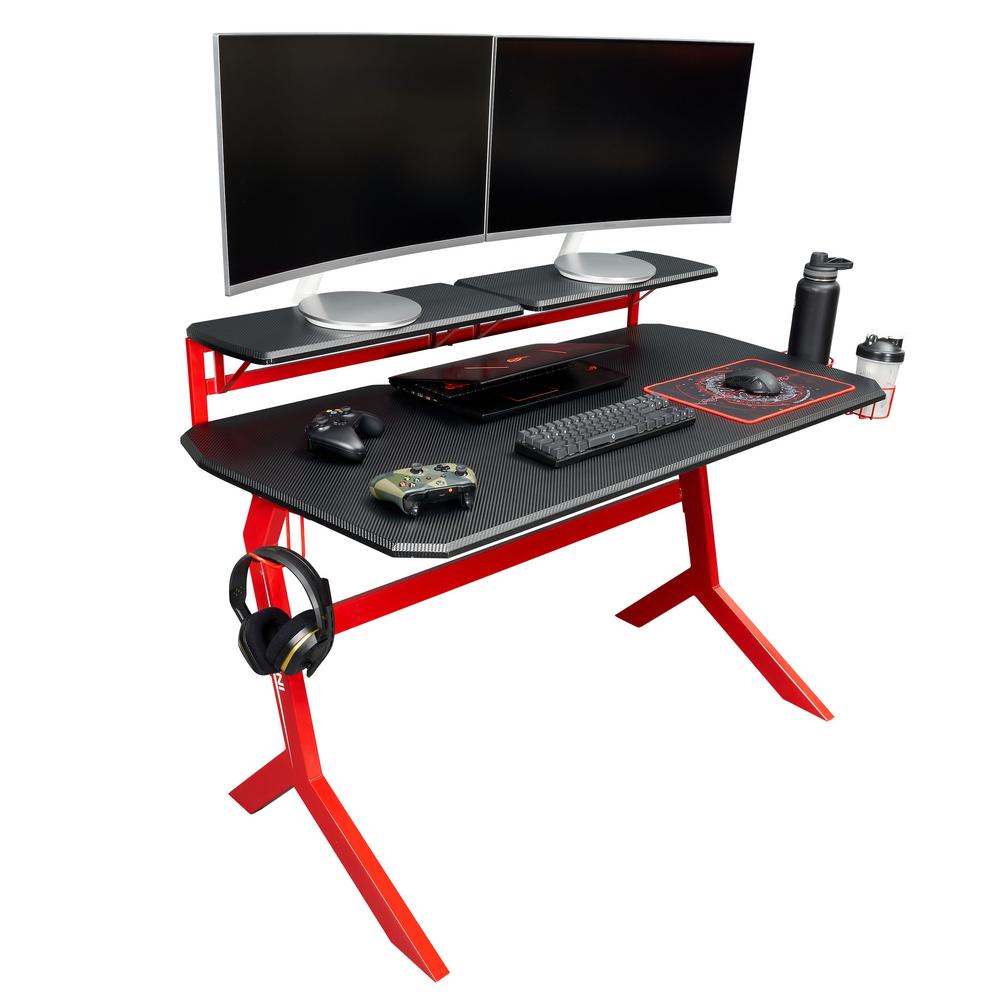Techni Sport 26 in. Rectangular Black/Red Computer Desk with Adjustable ShelvesRTATS201RED